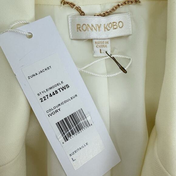 NWT Ronny Kobo Zuna Cropped Crossover Wrap Jacket Women Size Large Ivory $378 - Picture 9 of 16
